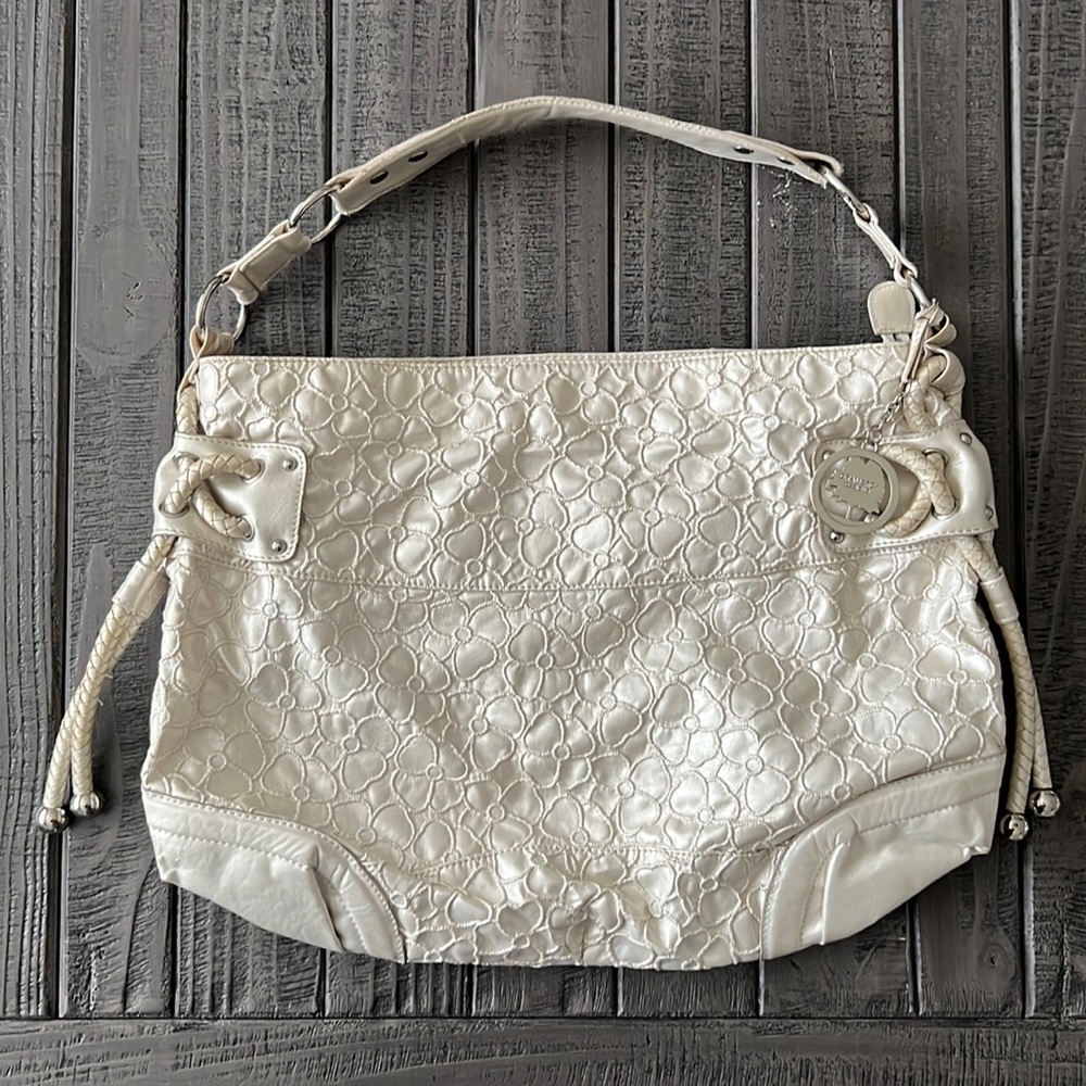 Vintage Gramercy Designs carry all shoulder bag with textured flowers